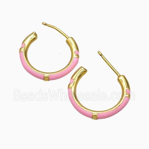 Copper Stud Earrings Pink Enamel Gold Plated