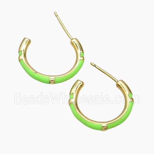 Copper Stud Earrings Green Enamel Gold Plated