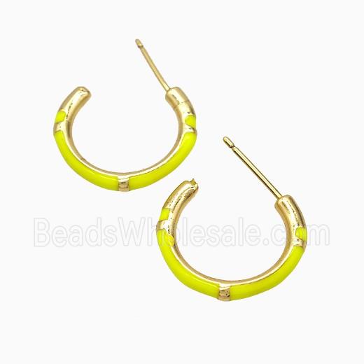 Copper Stud Earrings Yellow Enamel Gold Plated