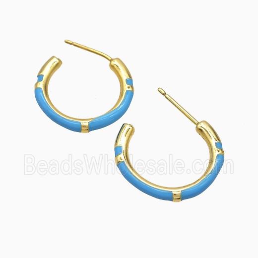 Copper Stud Earrings Blue Enamel Gold Plated