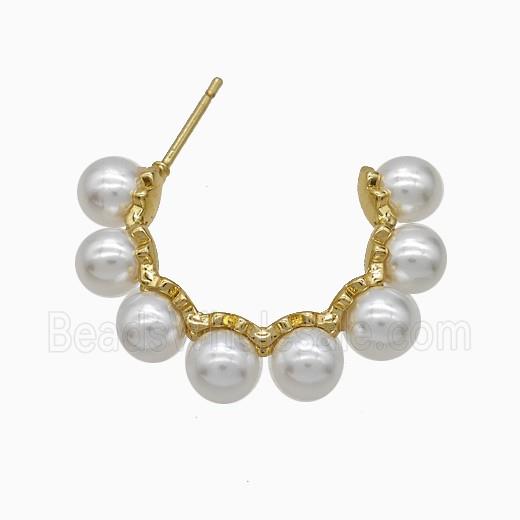 Copper Stud Earrings Pave Pearlized Resin Gold Plated