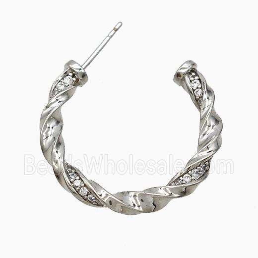 Copper Stud Earrings Pave Zirconia Platinum Plated
