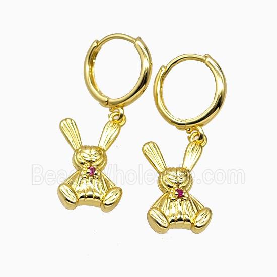 Copper Rabbit Hoop Earrings Pave Zirconia Gold Plated