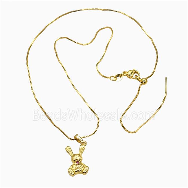 Copper Rabbit Necklace Pave Zirconia Gold Plated