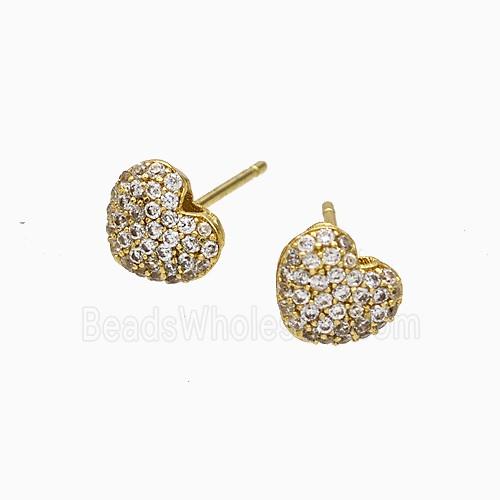 Copper Heart Stud Earrings Micropave Zirconia Gold Plated