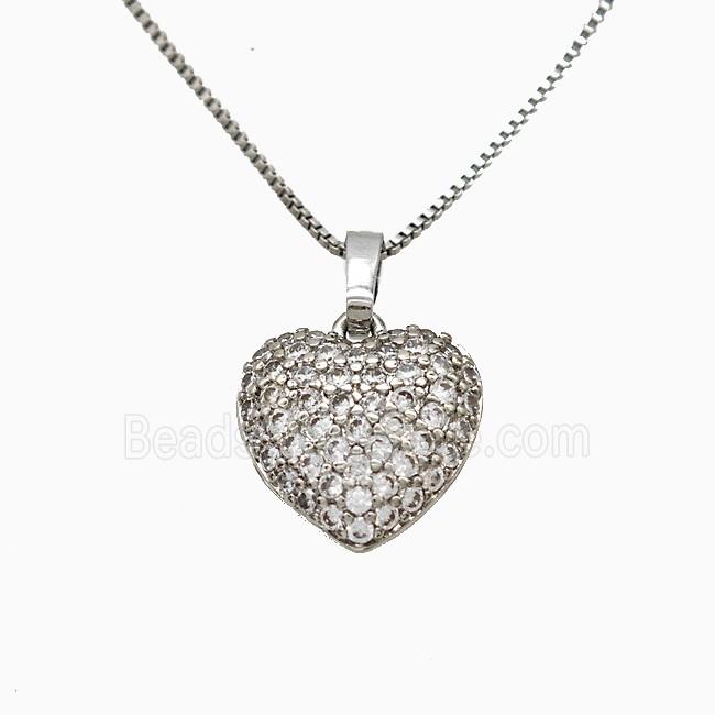 Copper Heart Necklace Pave Zirconia Platinum Plated