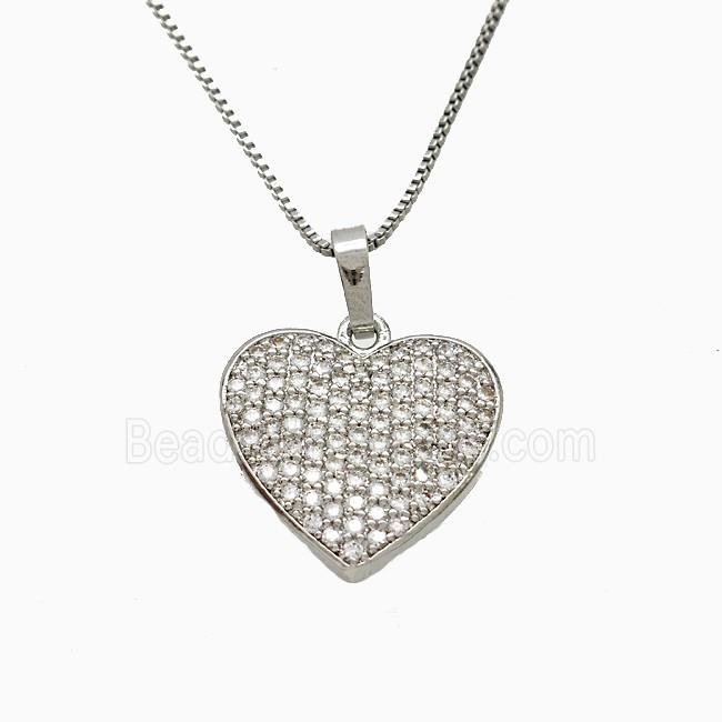 Copper Heart Necklace Pave Zirconia Platinum Plated