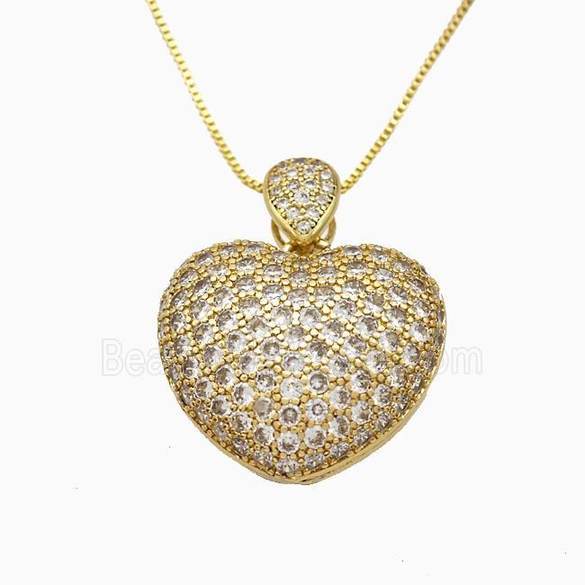 Copper Heart Necklace Pave Zirconia Gold Plated