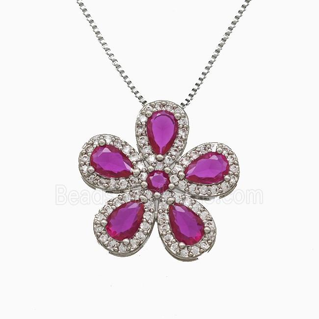 Copper Flower Neckace Pave Zirconia Crystal Glass Platinum Plated