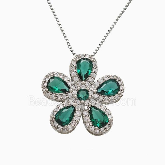 Copper Flower Neckace Pave Zirconia Crystal Glass Platinum Plated
