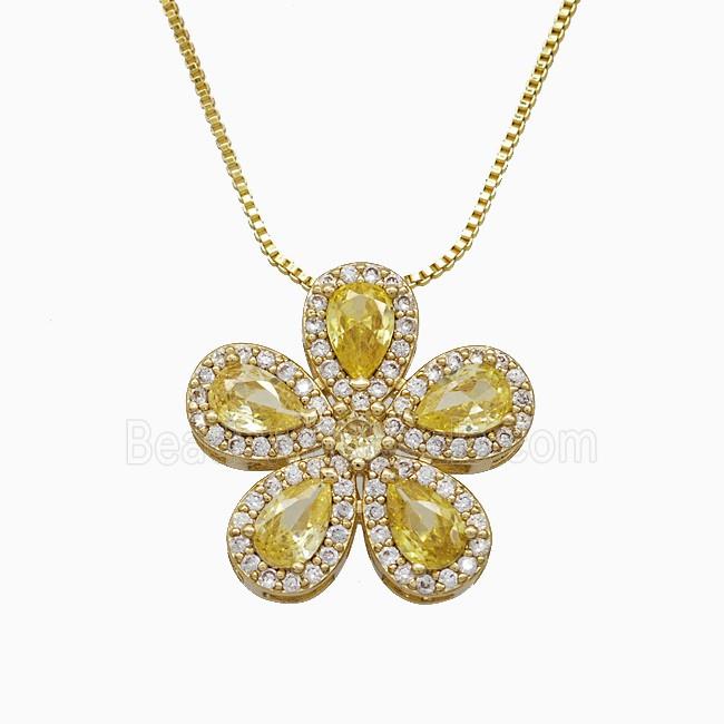 Copper Flower Neckace Pave Zirconia Crystal Glass Gold Plated