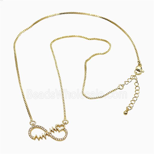 Copper Infinity Necklace Pave Zirconia Gold Plated