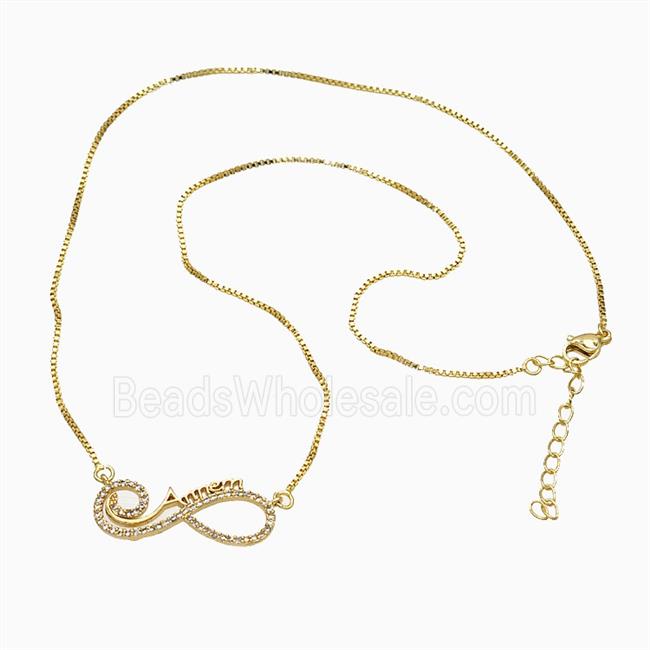 Copper Infinity Necklace Pave Zirconia Gold Plated