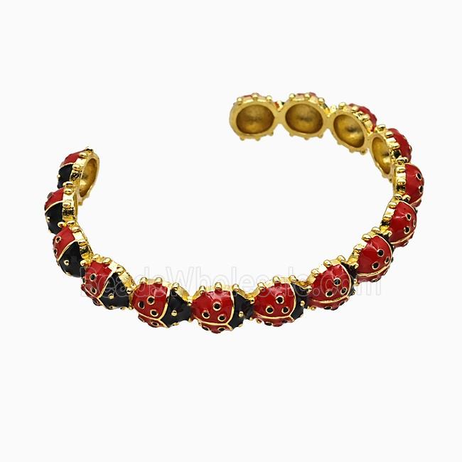Copper Ladybug Bangles Red Enamel Gold Plated