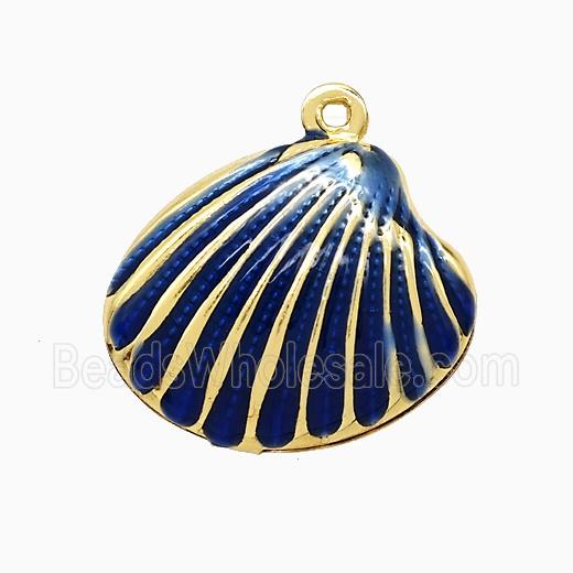 Copper Scallop Shell Pendant Blue Enamel Gold Plated