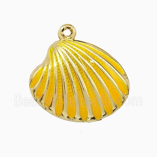 Copper Scallop Shell Pendant Yellow Enamel Gold Plated