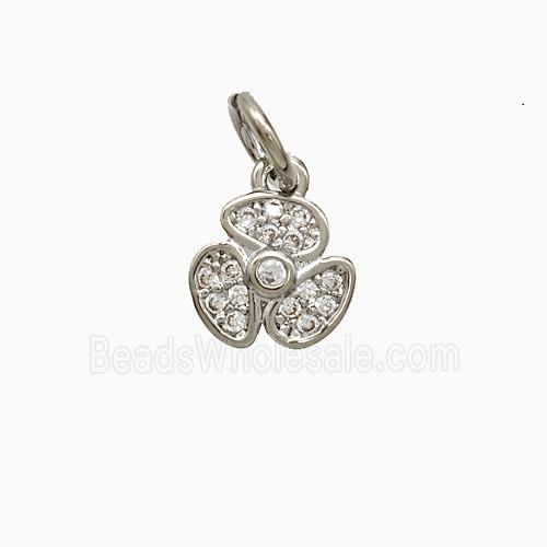 Copper Clover Pendant Pave Zirconia Platinum Plated