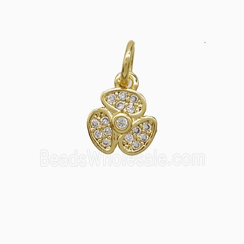Copper Clover Pendant Pave Zirconia Gold Plated