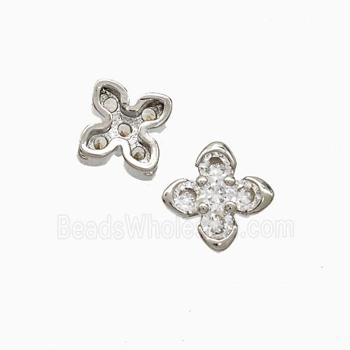 Copper Cross Beads Pave Zirconia Platinum Plated