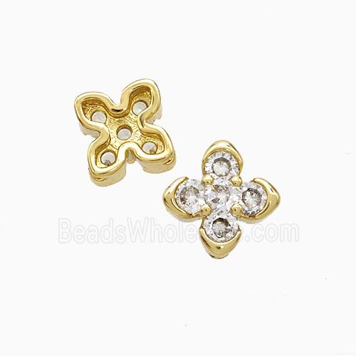 Copper Cross Beads Pave Zirconia Gold Plated