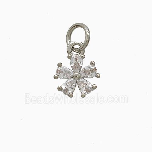 Copper Flower Pendant Pave Zirconia Platinum Plated