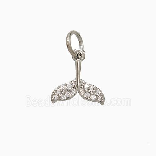 Copper Mermaid Tail Pendant Pave Zirconia Platinum Plated