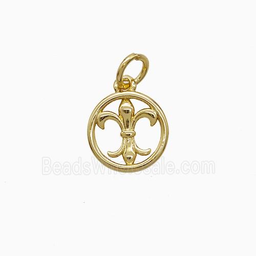 Copper Fleur De Lis Pendant Circle Gold Plated