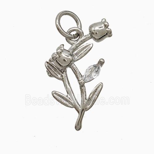 Copper Tulip Flower Pendant Pave Zirconia Platinum Plated