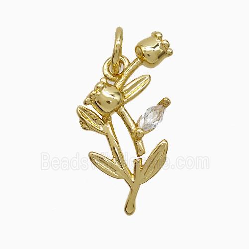 Copper Tulip Flower Pendant Pave Zirconia Gold Plated