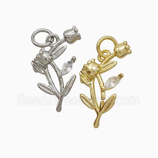 Copper Tulip Flower Pendant Pave Zirconia Mixed