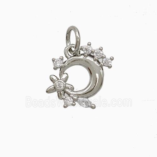 Copper Moon Flower Pendant Pave Zirconia Platinum Plated