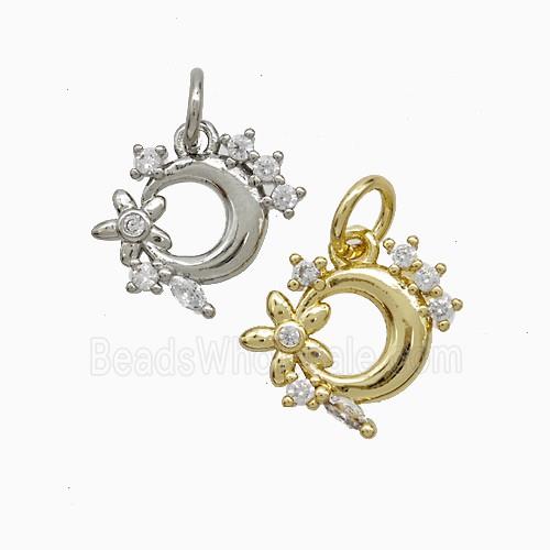 Copper Moon Flower Pendant Pave Zirconia Mixed