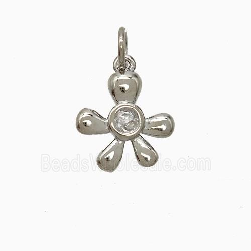 Copper Flower Pendant Pave Zirconia Platinum Plated