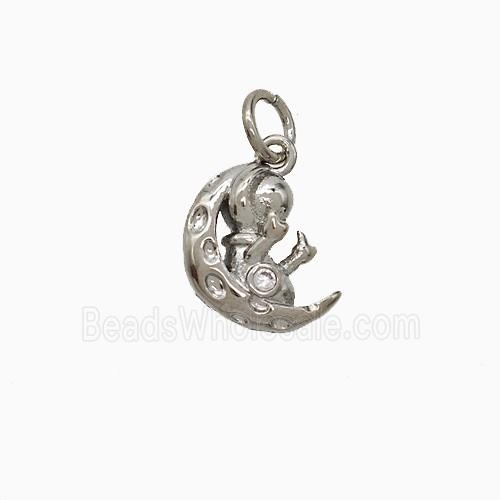 Copper Moon Baby Pendant Pave Zirconia Platinum Plated