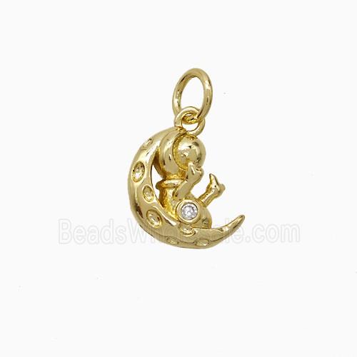 Copper Moon Baby Pendant Pave Zirconia Gold Plated