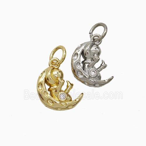 Copper Moon Baby Pendant Pave Zirconia Mixed