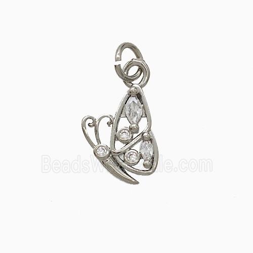 Copper Butterfly Pendant Pave Zirconia Platinum Plated