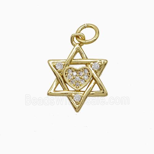 Copper David Star Pendant Pave Zirconia Heart Gold Plated