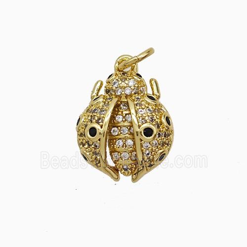 Copper Ladybug Pendant Pave Zirconia Gold Plated
