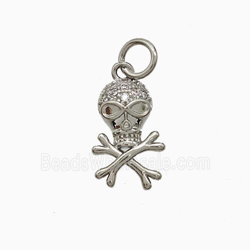 Copper Skull Pendant Pave Zirconia Platinum Plated