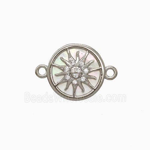 Copper Sun Connector Pave Zirconia Shell Platinum Plated