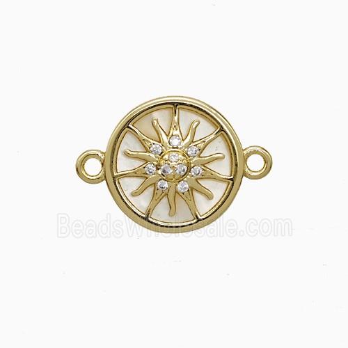 Copper Sun Connector Pave Zirconia Shell Gold Plated