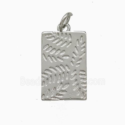 Copper Leaf Pendant Rectangle Platinum Plated