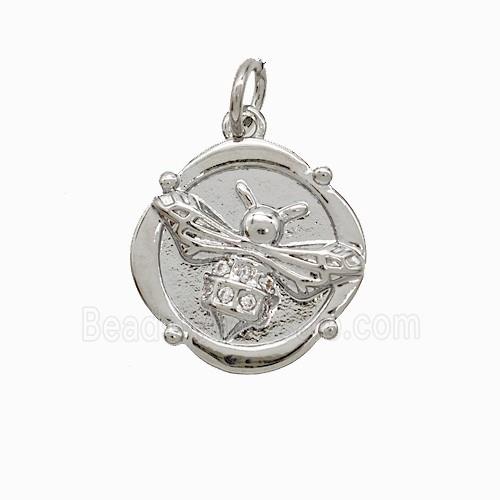 Copper Honeybee Pendant Pave Zirconia Platinum Plated