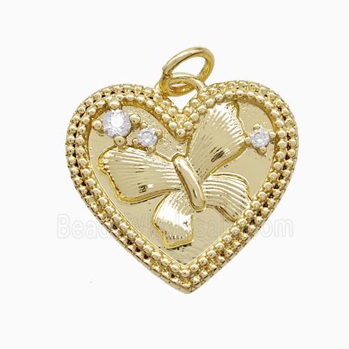 Copper Heart Butterfly Pendant Pave Zirconia Gold Plated