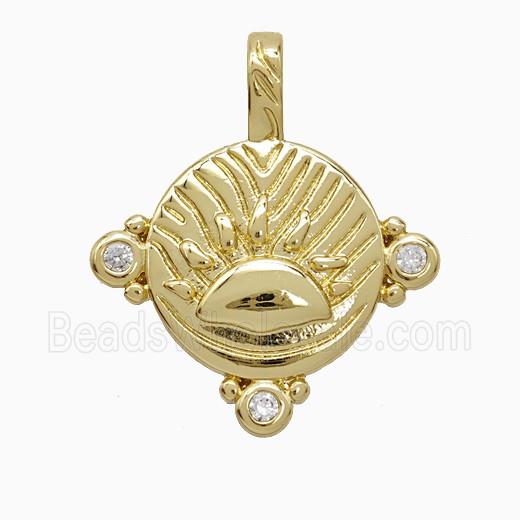 Copper Sun Pendant Pave Zirconia Gold Plated