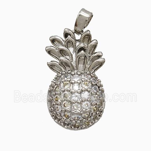 Copper Pineapple Pendant Pave Zirconia Platinum Plated