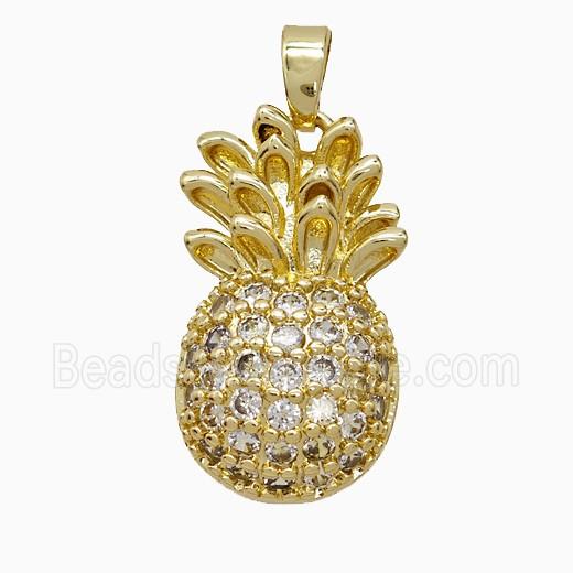 Copper Pineapple Pendant Pave Zirconia Gold Plated