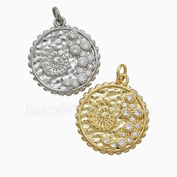Copper Spiral Shell Pendant Pave Zirconia Circle Mixed