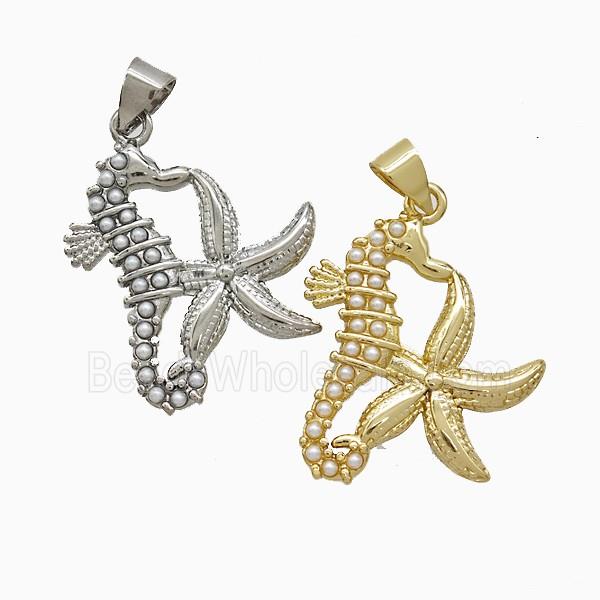 Copper Seahorse Starfish Pendant Pave Resin Mixed